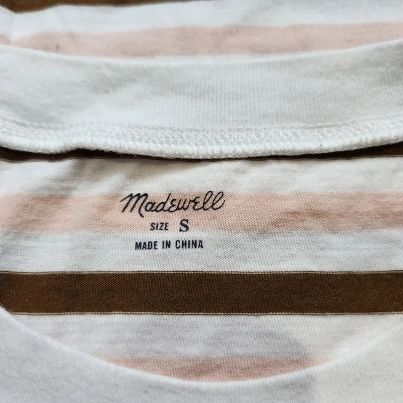 Madewell SOFT Pink/Brown/White stripe 100% cotton Retro Tee S - Picture 3 of 4
